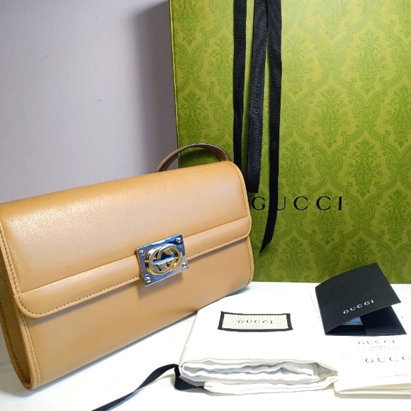 NEW! GUCCI MATISSE LEATHER BAG SOFT LEATHER BEIGE CLAIRE SILVER/GOLD GG LOCK - Picture 2 of 16